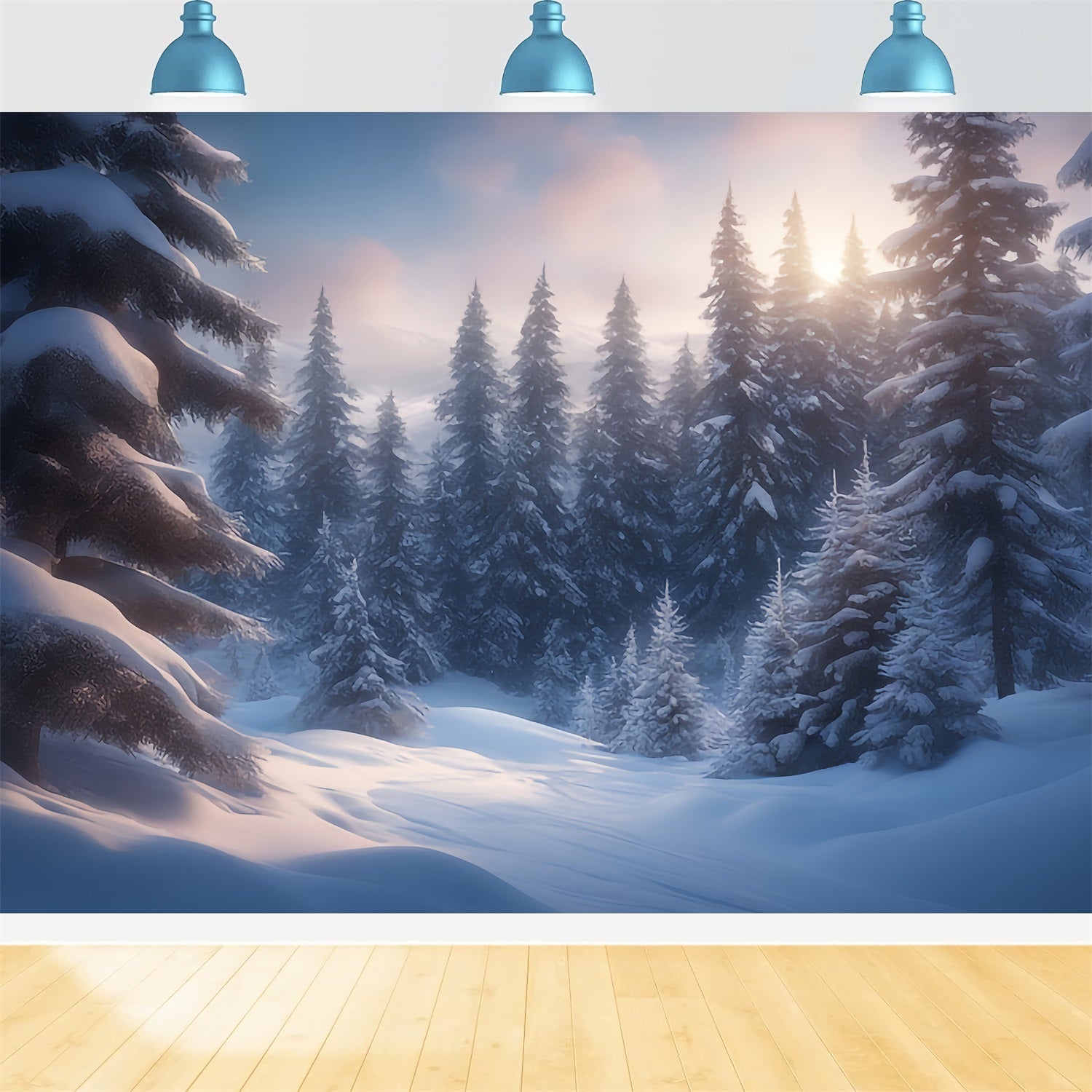 Winter Wonderland Backdrop Frosted Pines Sunrise Glow Backdrop UK BRP11-32