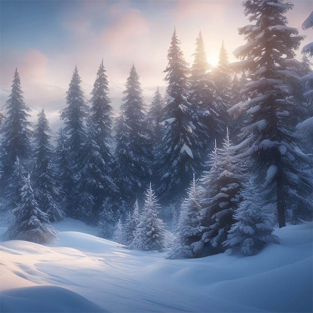 Winter Wonderland Backdrop Frosted Pines Sunrise Glow Backdrop UK BRP11-32