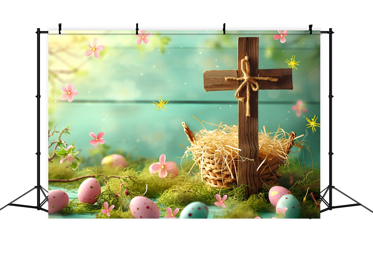 Easter Egg Backdrop Basket Cross Pastel Eggs Backdrop UK BRP11-320