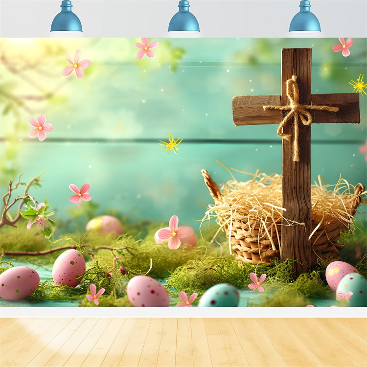 Easter Egg Backdrop Basket Cross Pastel Eggs Backdrop UK BRP11-320