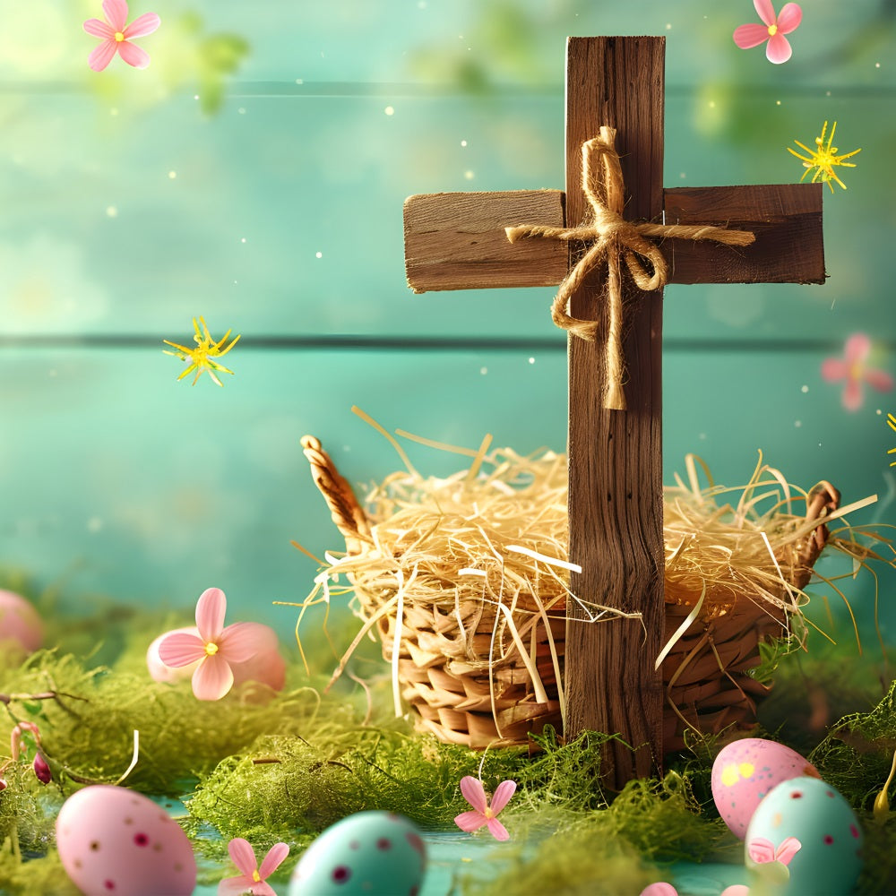 Easter Egg Backdrop Basket Cross Pastel Eggs Backdrop UK BRP11-320