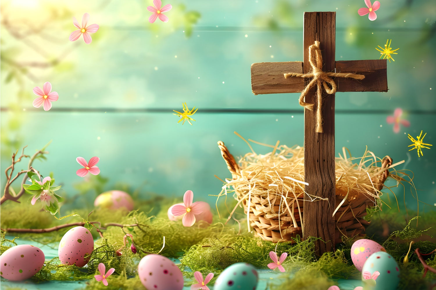 Easter Egg Backdrop Basket Cross Pastel Eggs Backdrop UK BRP11-320