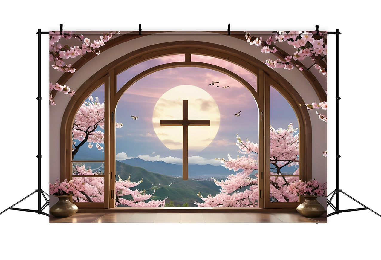 Easter Backdrop Cross Blossom Framed Window Backdrop UK BRP11-322