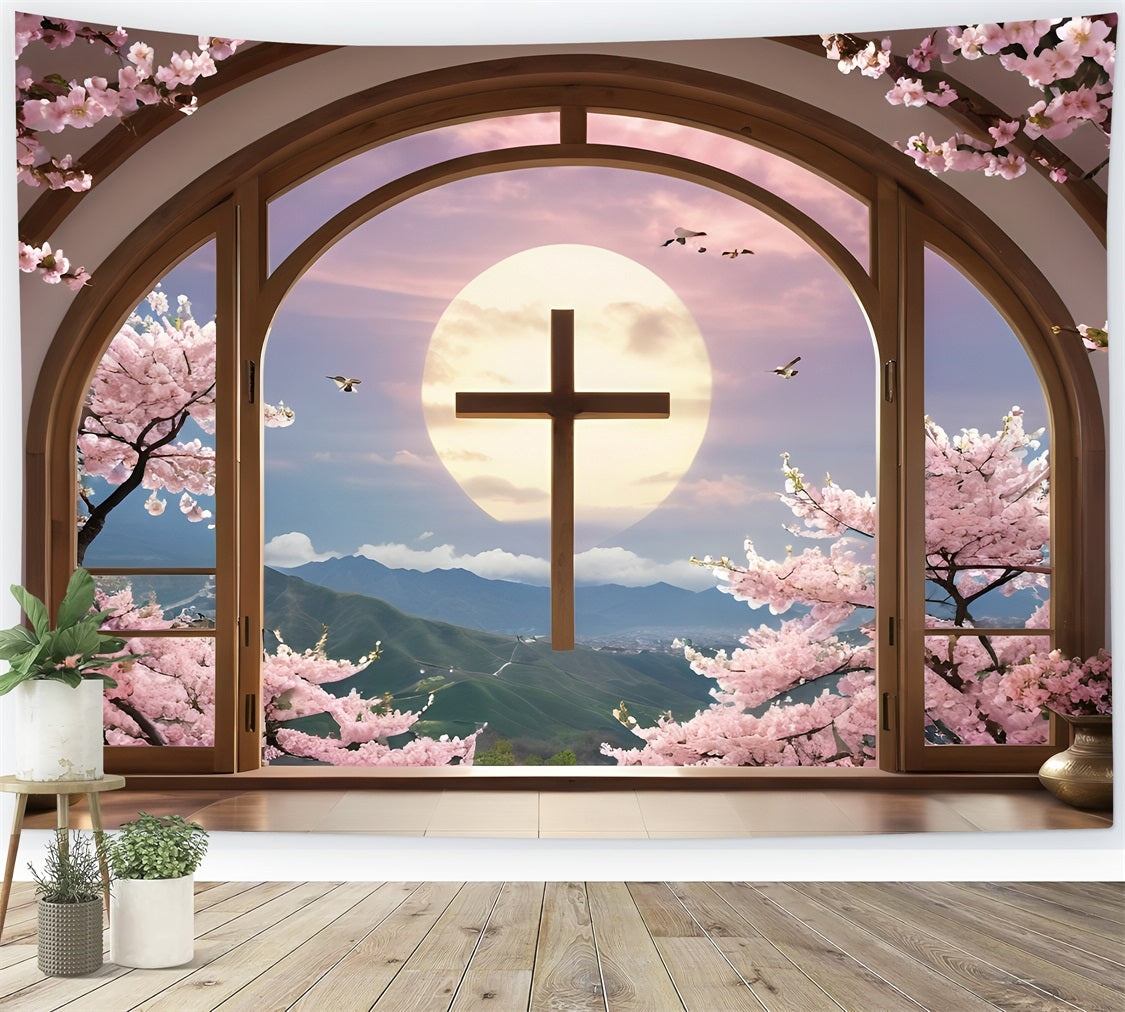 Easter Backdrop Cross Blossom Framed Window Backdrop UK BRP11-322