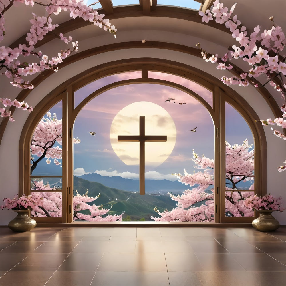 Easter Backdrop Cross Blossom Framed Window Backdrop UK BRP11-322