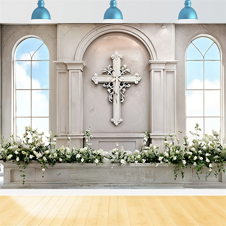 Easter Backdrops For Church Altar Floral Cross Backdrop UK BRP11-324