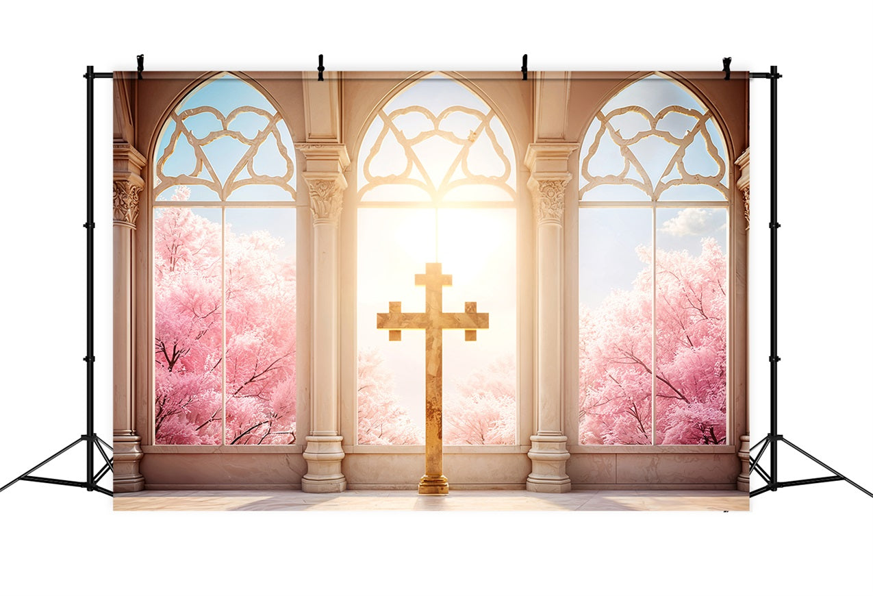 Easter Backdrop Photography Sunlight Blossoms Cross Backdrop UK BRP11-327