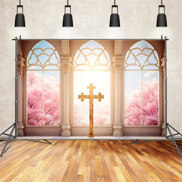 Easter Backdrop Photography Sunlight Blossoms Cross Backdrop UK BRP11-327