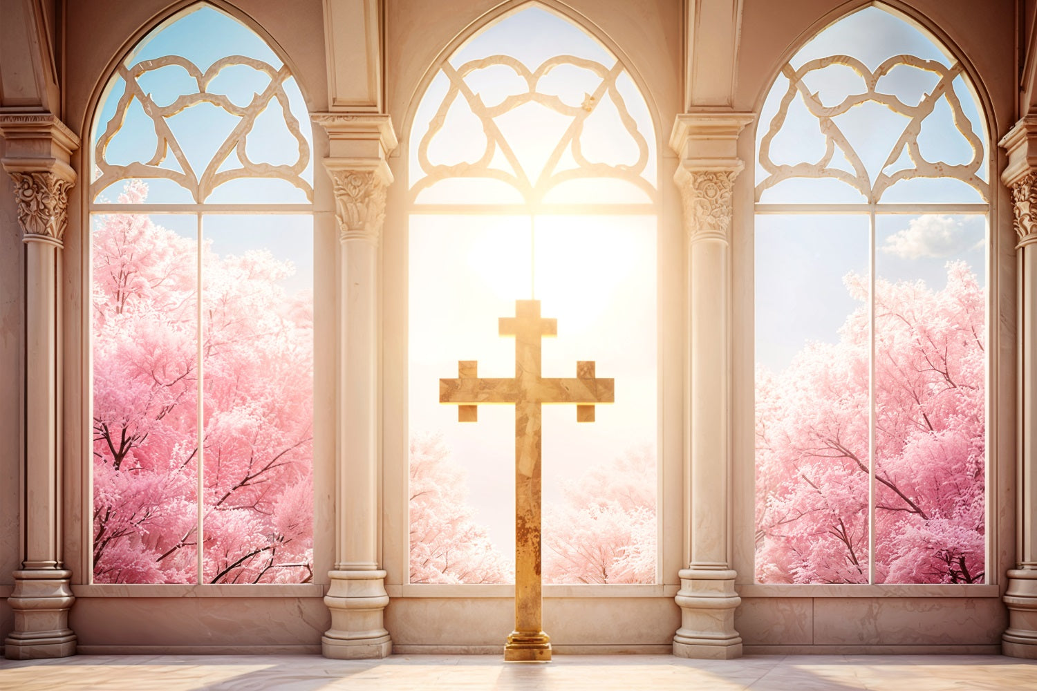 Easter Backdrop Photography Sunlight Blossoms Cross Backdrop UK BRP11-327