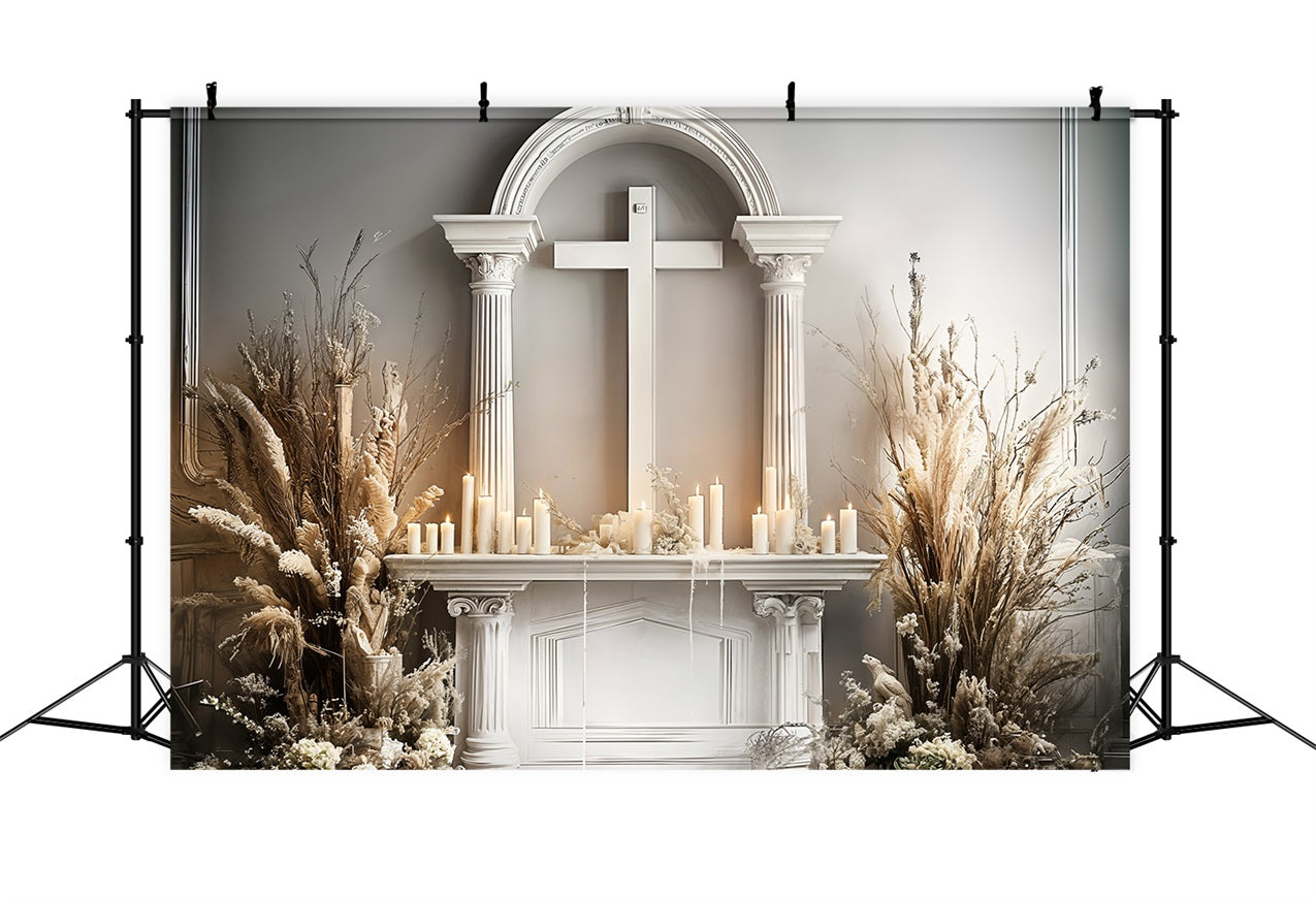 Backdrop Easter Altar Cross Candles Florals Backdrop UK BRP11-329