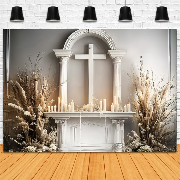 Backdrop Easter Altar Cross Candles Florals Backdrop UK BRP11-329