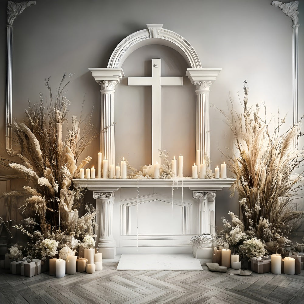 Backdrop Easter Altar Cross Candles Florals Backdrop UK BRP11-329