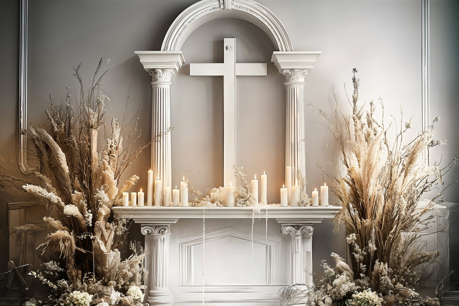 Backdrop Easter Altar Cross Candles Florals Backdrop UK BRP11-329