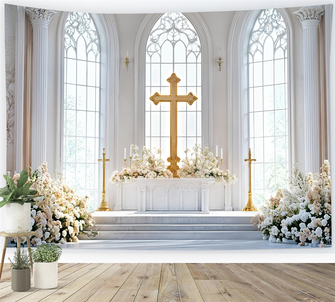 Easter Church Photo Backdrop Cross Altar Floral Backdrop UK BRP11-330