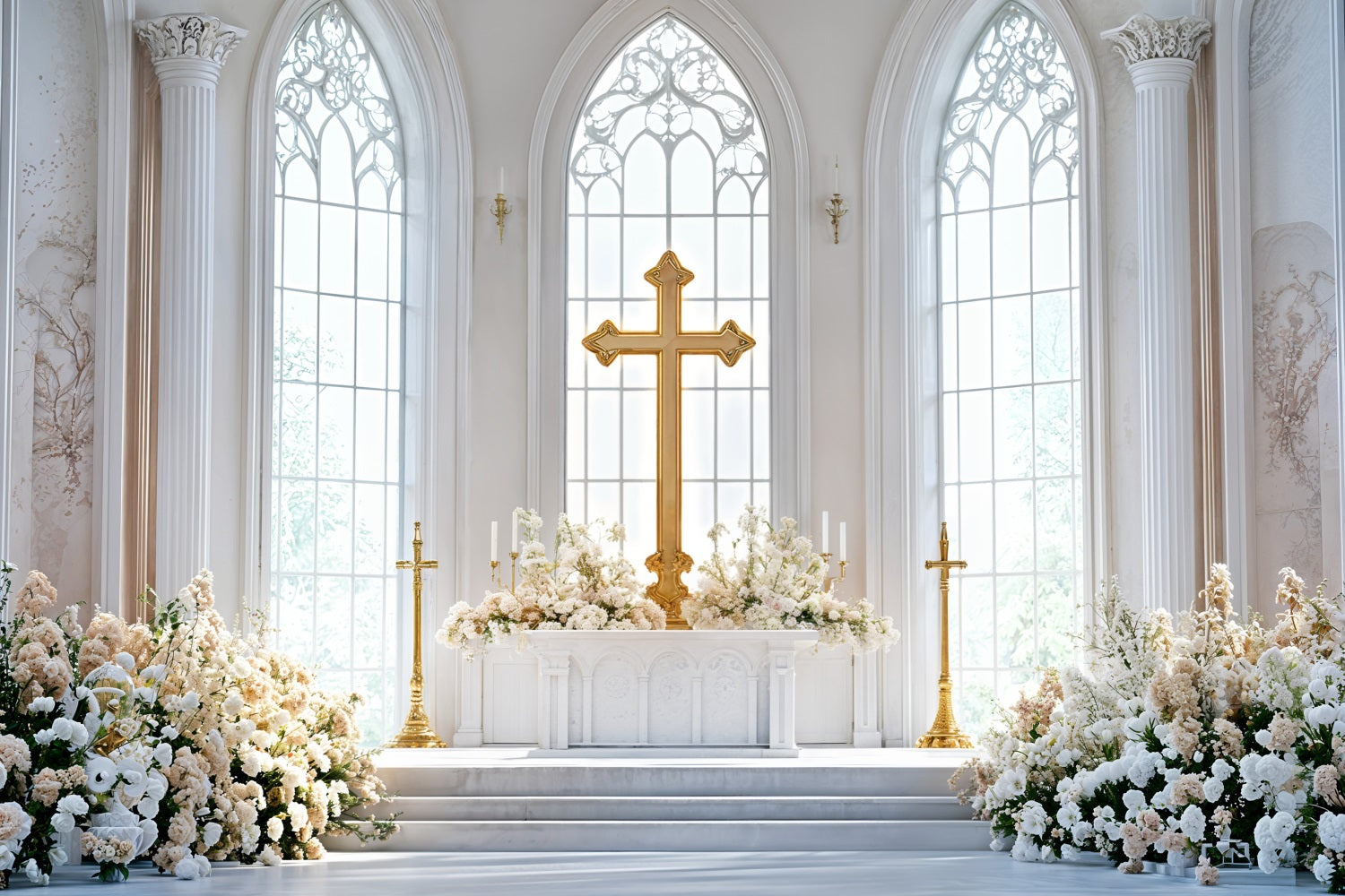 Easter Church Photo Backdrop Cross Altar Floral Backdrop UK BRP11-330