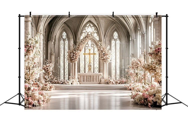 Photo Backdrops For Easter Cathedral Cross Florals Backdrop UK BRP11-331