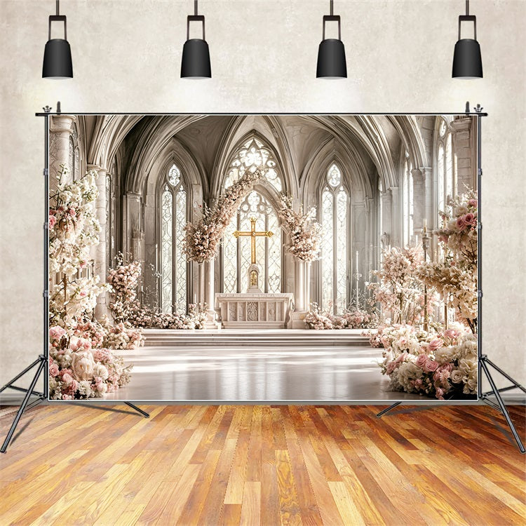 Photo Backdrops For Easter Cathedral Cross Florals Backdrop UK BRP11-331