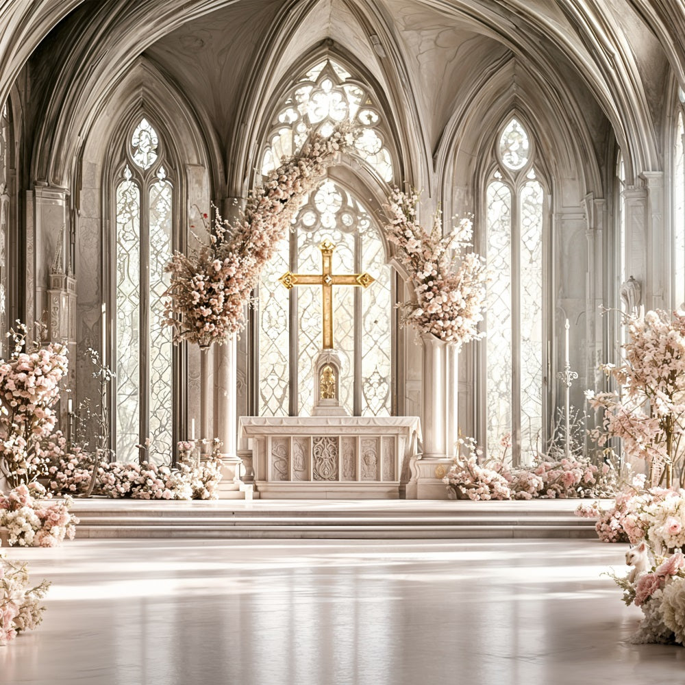 Photo Backdrops For Easter Cathedral Cross Florals Backdrop UK BRP11-331