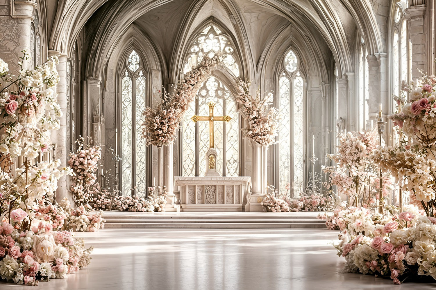 Photo Backdrops For Easter Cathedral Cross Florals Backdrop UK BRP11-331