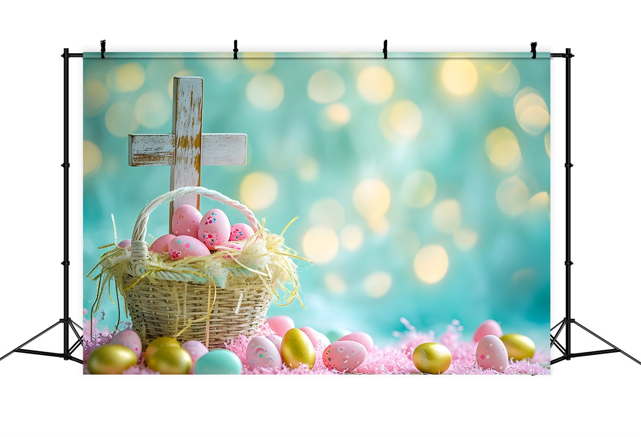 Easter Egg Hunt Backdrop Basket Wooden Cross Backdrop UK BRP11-332