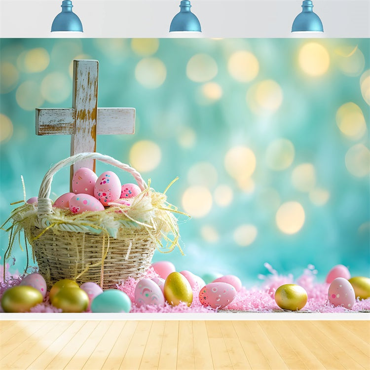 Easter Egg Hunt Backdrop Basket Wooden Cross Backdrop UK BRP11-332