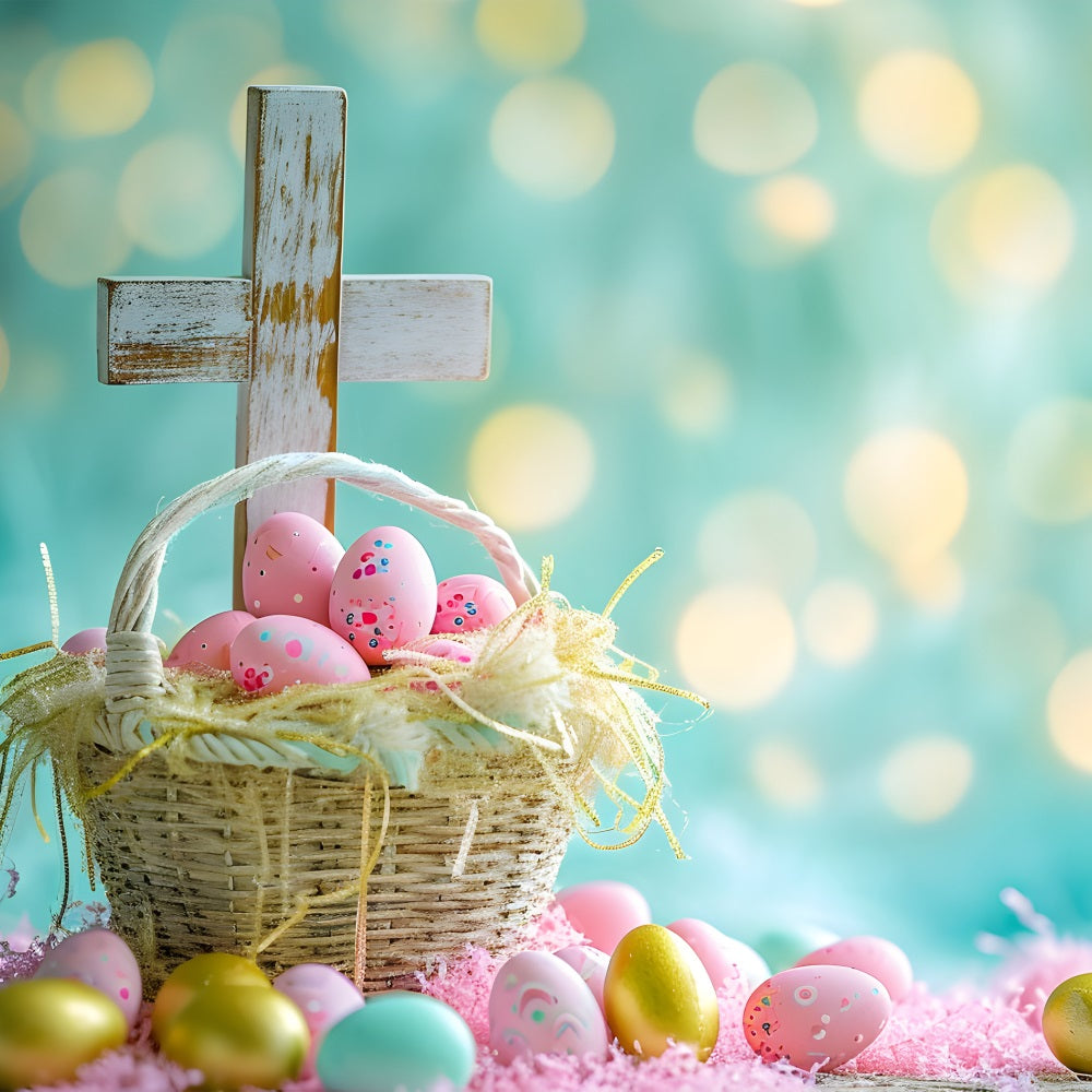 Easter Egg Hunt Backdrop Basket Wooden Cross Backdrop UK BRP11-332