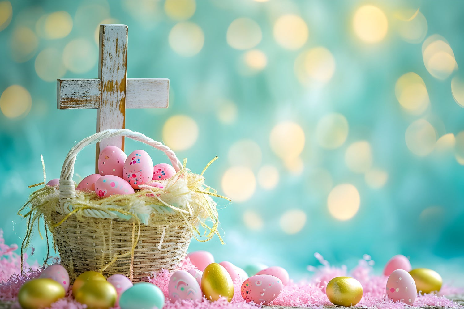 Easter Egg Hunt Backdrop Basket Wooden Cross Backdrop UK BRP11-332