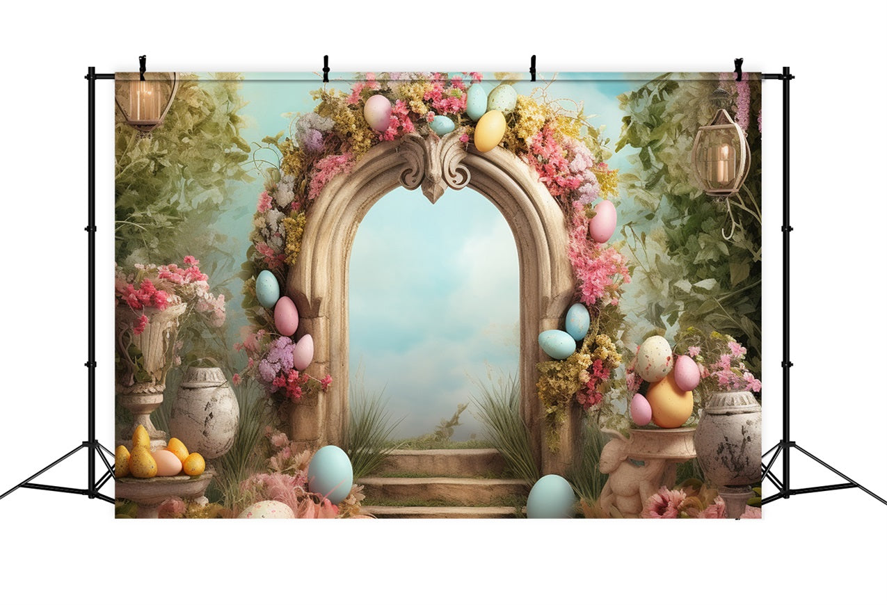 Backdrop For Easter Pastel Egg Stone Arch Backdrop UK BRP11-336