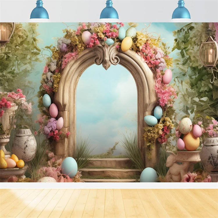 Backdrop For Easter Pastel Egg Stone Arch Backdrop UK BRP11-336