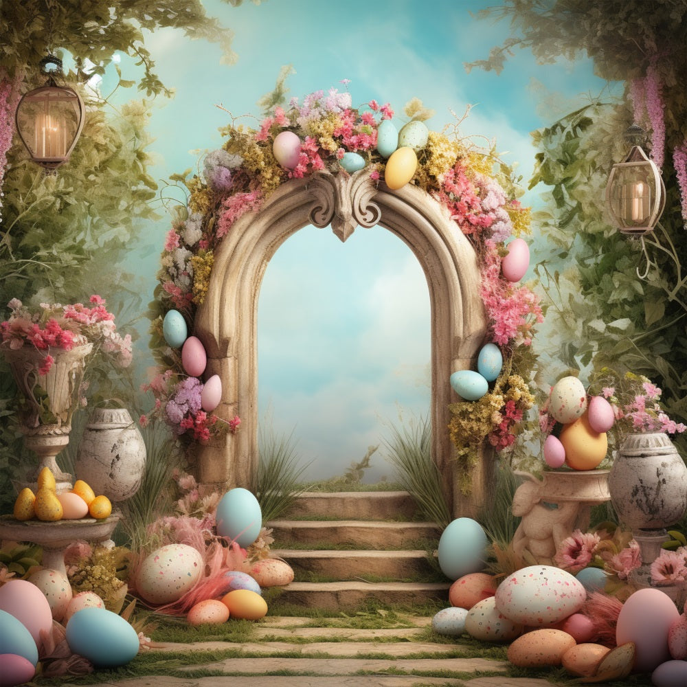 Backdrop For Easter Pastel Egg Stone Arch Backdrop UK BRP11-336