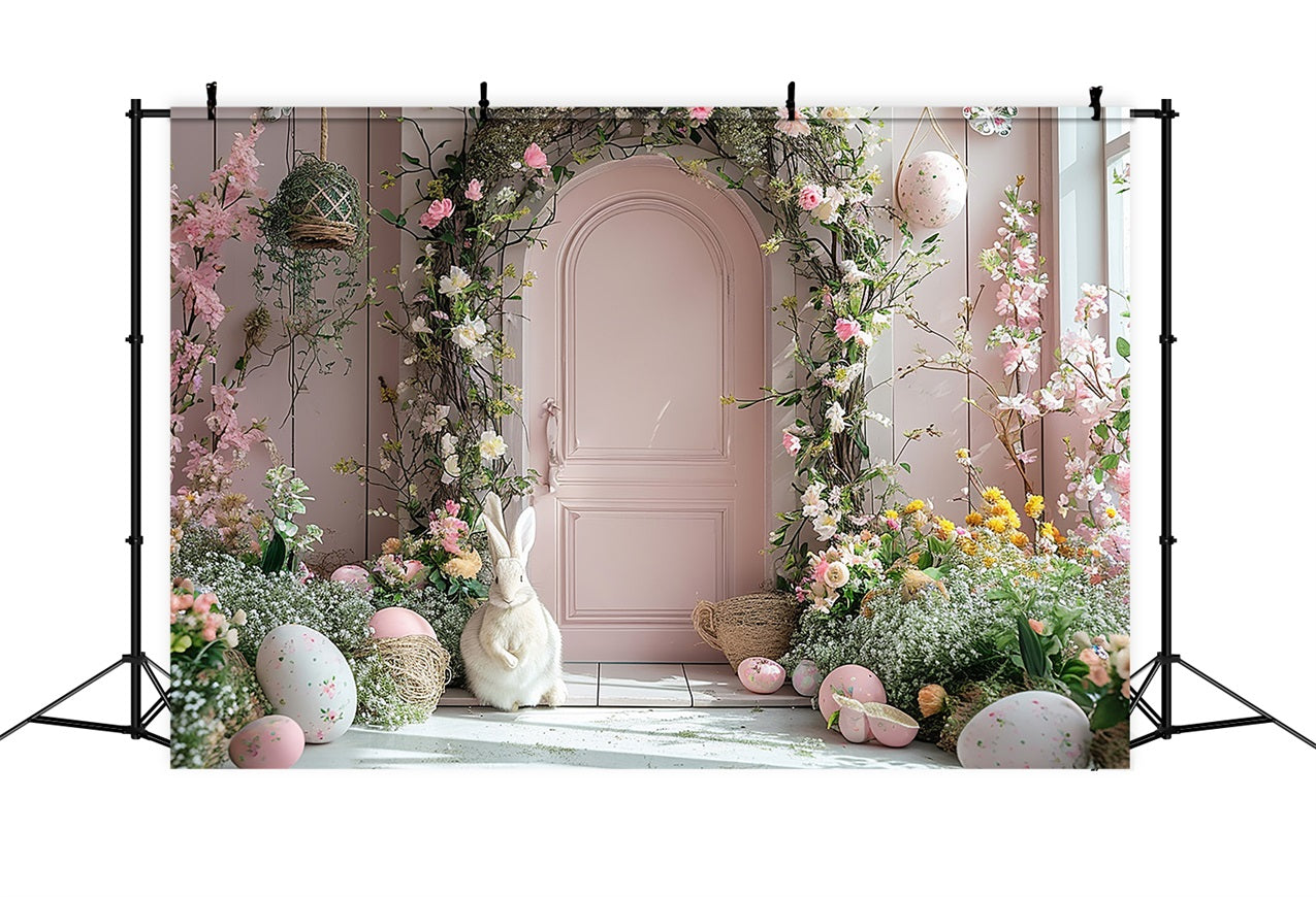 Easter Bunny Photo Backdrop Door Floral Arch Backdrop UK BRP11-339