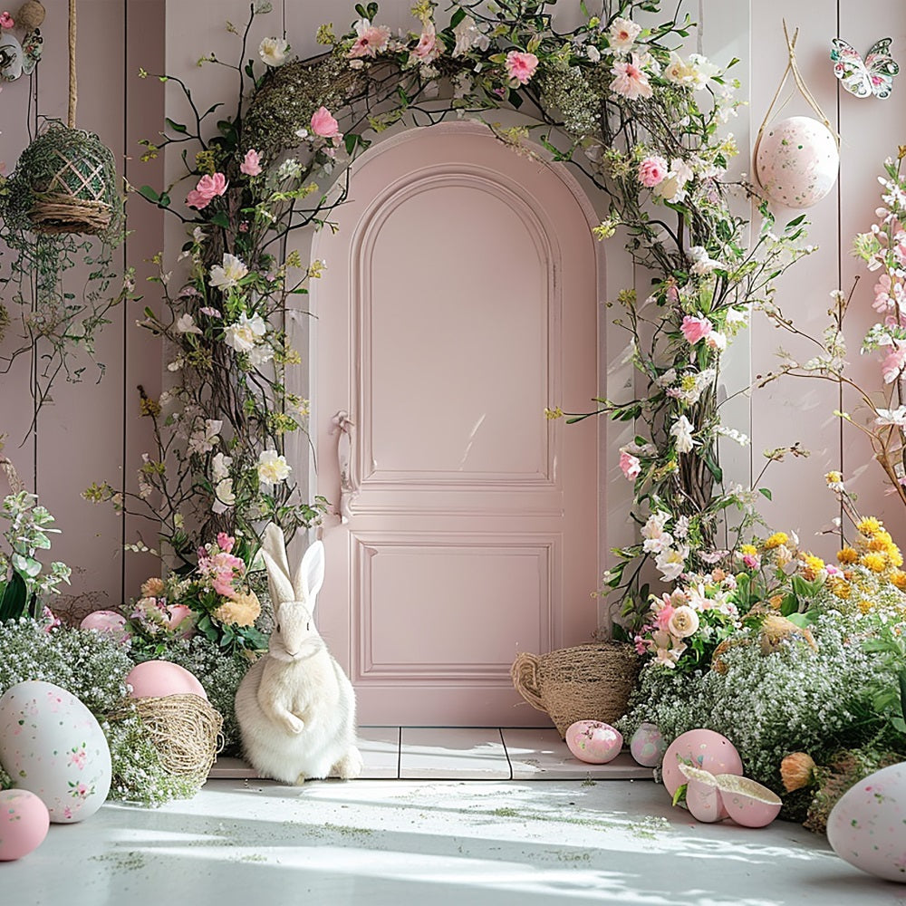 Easter Bunny Photo Backdrop Door Floral Arch Backdrop UK BRP11-339