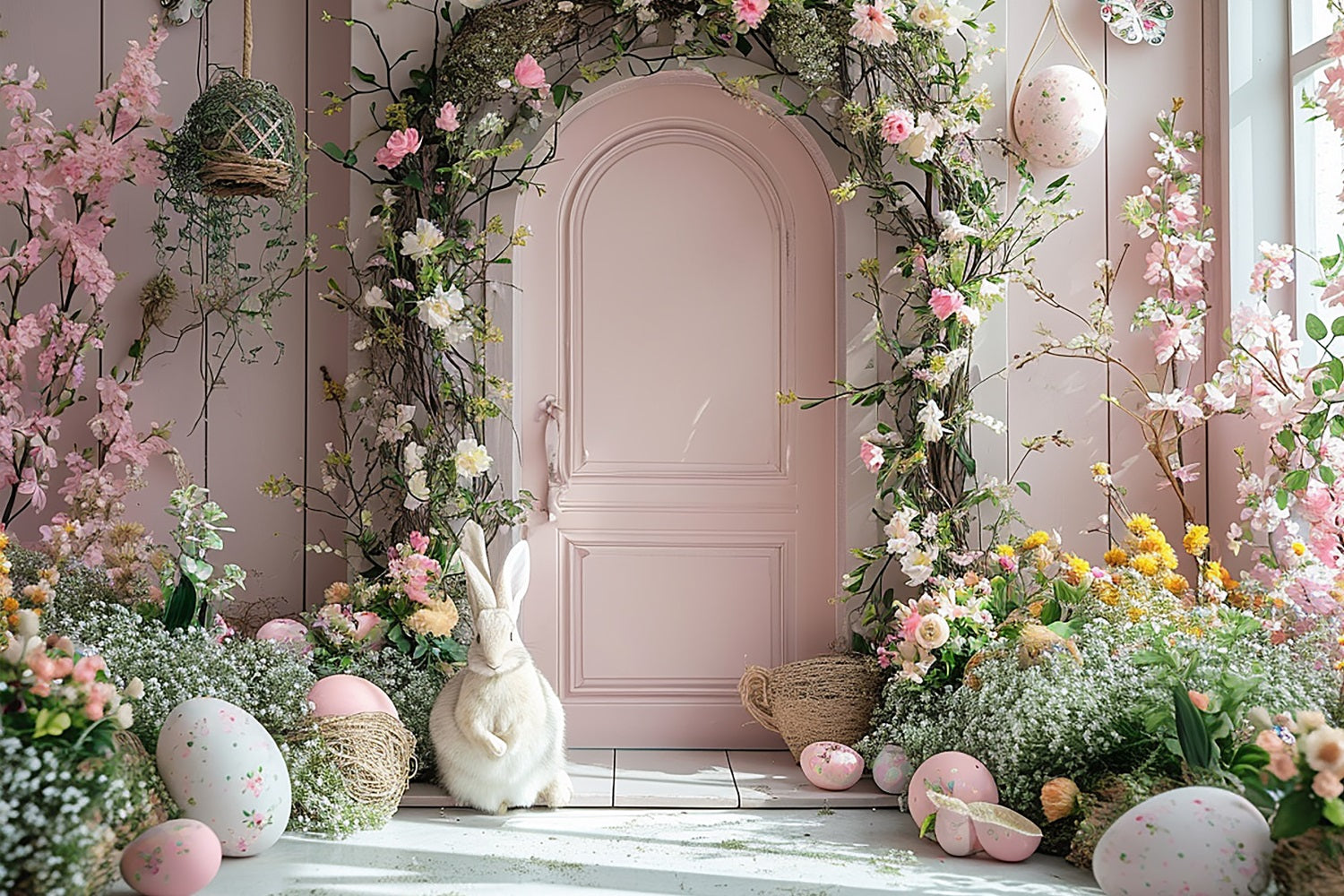 Easter Bunny Photo Backdrop Door Floral Arch Backdrop UK BRP11-339