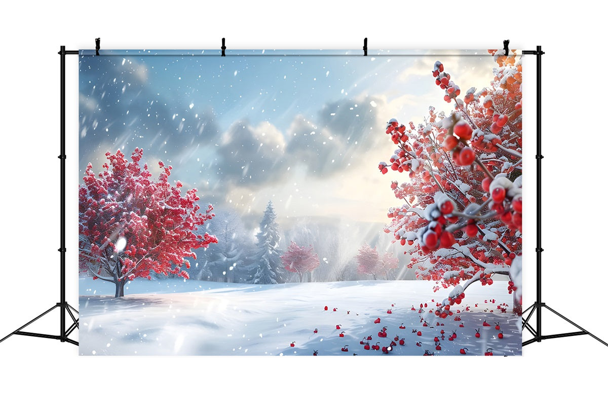 Backdrop Winter Wonderland Radiant Red Trees Snow Backdrop UK BRP11-34