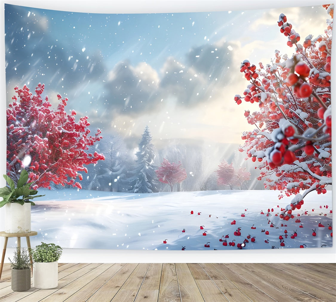 Backdrop Winter Wonderland Radiant Red Trees Snow Backdrop UK BRP11-34