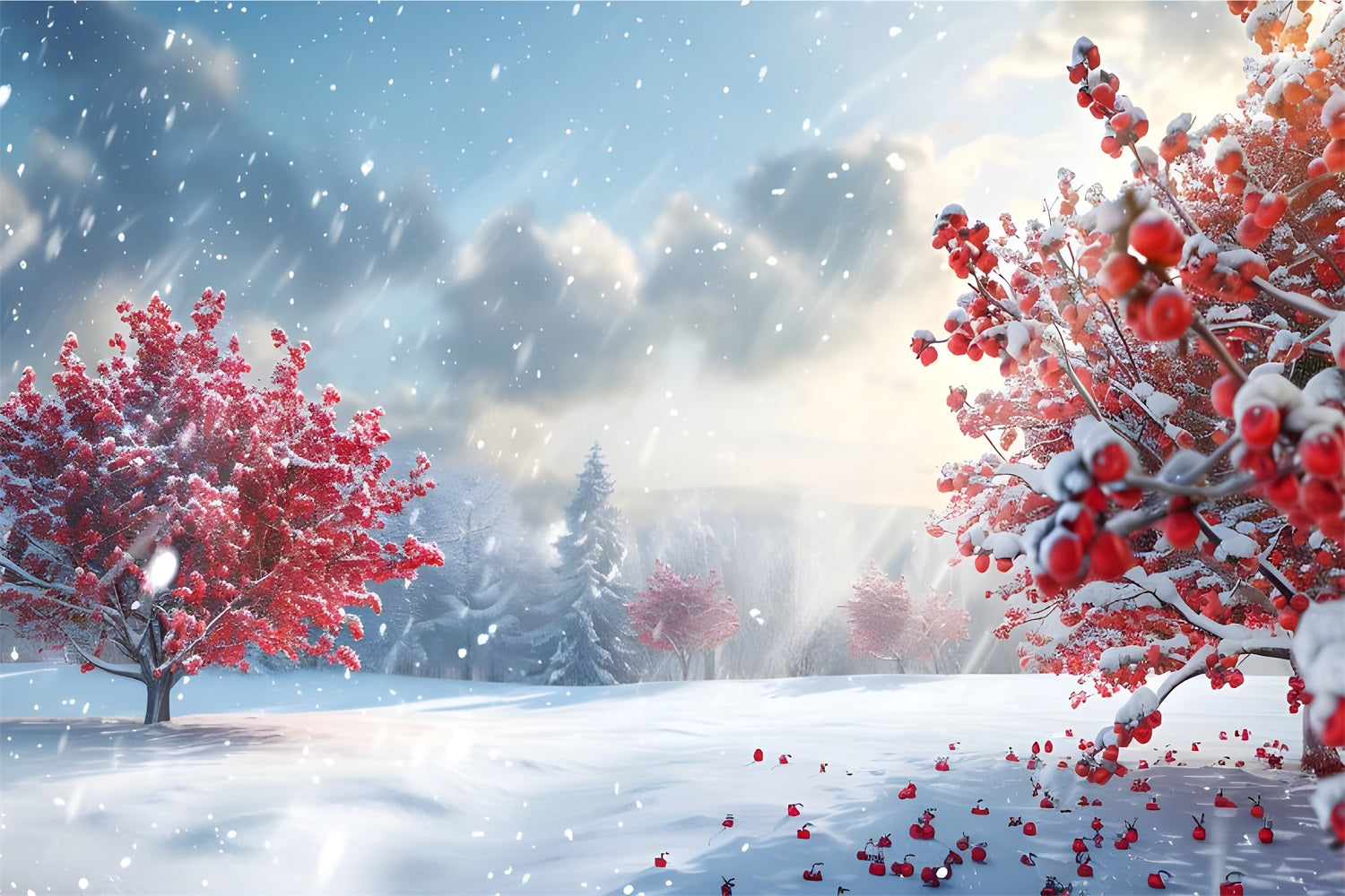 Backdrop Winter Wonderland Radiant Red Trees Snow Backdrop UK BRP11-34