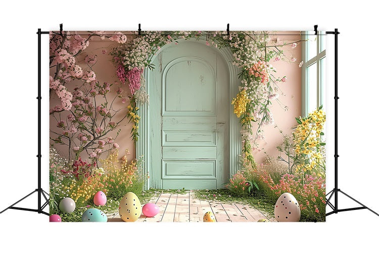 Easter Backdrops Ideas Egg Mint Door Florals Backdrop UK BRP11-340