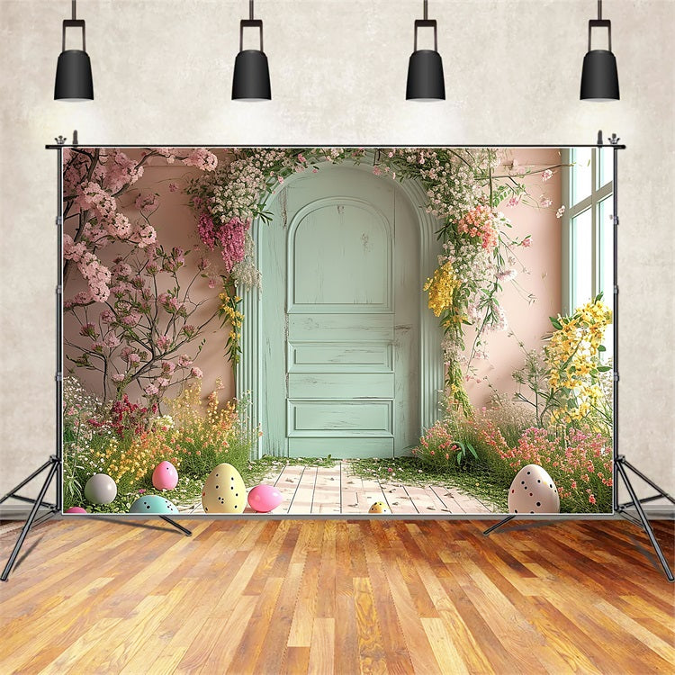 Easter Backdrops Ideas Egg Mint Door Florals Backdrop UK BRP11-340