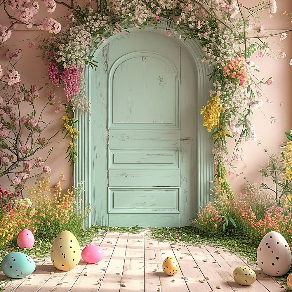 Easter Backdrops Ideas Egg Mint Door Florals Backdrop UK BRP11-340