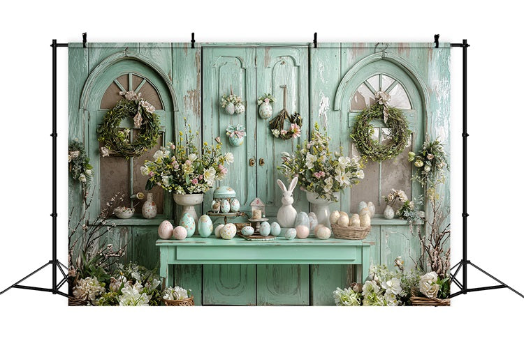 Happy Easter Photo Backdrop Cabinet Egg Wreath Backdrop UK BRP11-342