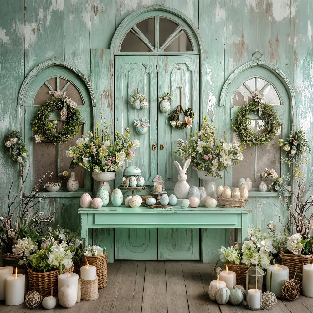 Happy Easter Photo Backdrop Cabinet Egg Wreath Backdrop UK BRP11-342