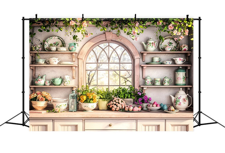 Easter Themed Backdrop Kitchen Shelves Floral Backdrop UK BRP11-344