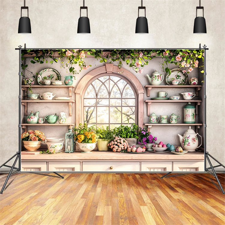 Easter Themed Backdrop Kitchen Shelves Floral Backdrop UK BRP11-344