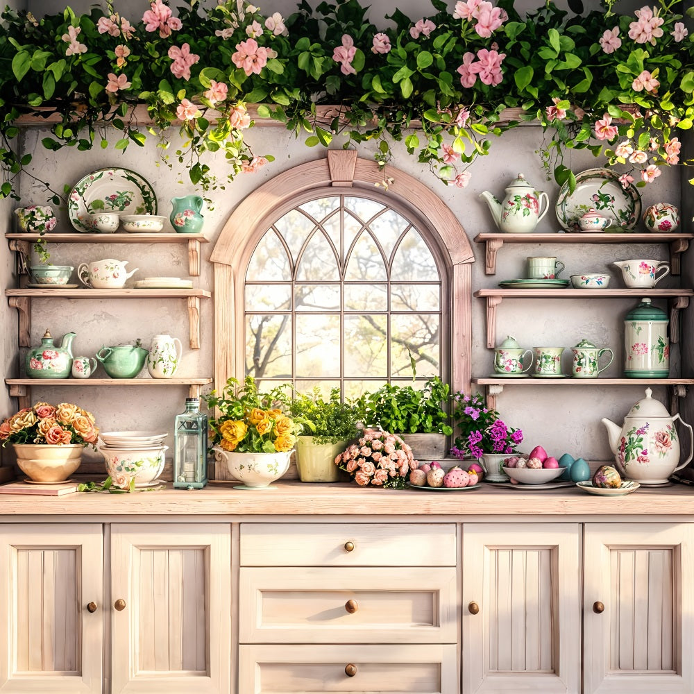 Easter Themed Backdrop Kitchen Shelves Floral Backdrop UK BRP11-344