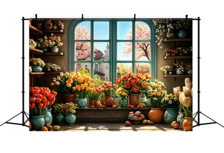 Easter Backdrop Images Egg Bloom Window Backdrop UK BRP11-347