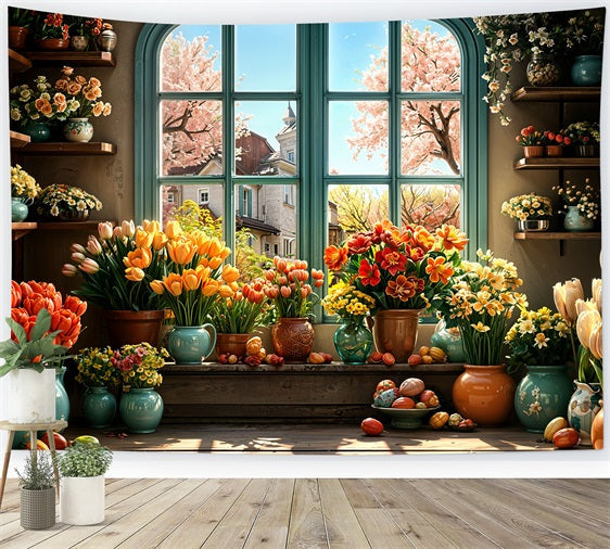 Easter Backdrop Images Egg Bloom Window Backdrop UK BRP11-347