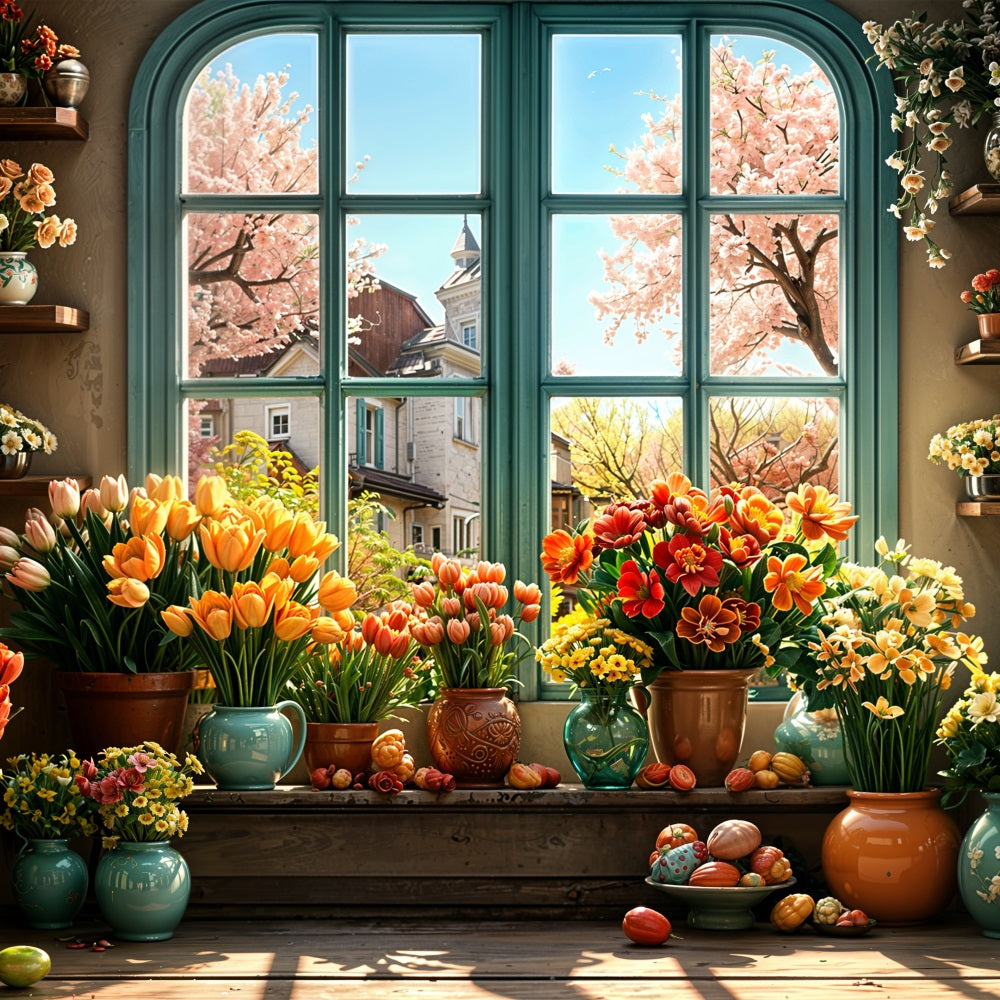 Easter Backdrop Images Egg Bloom Window Backdrop UK BRP11-347