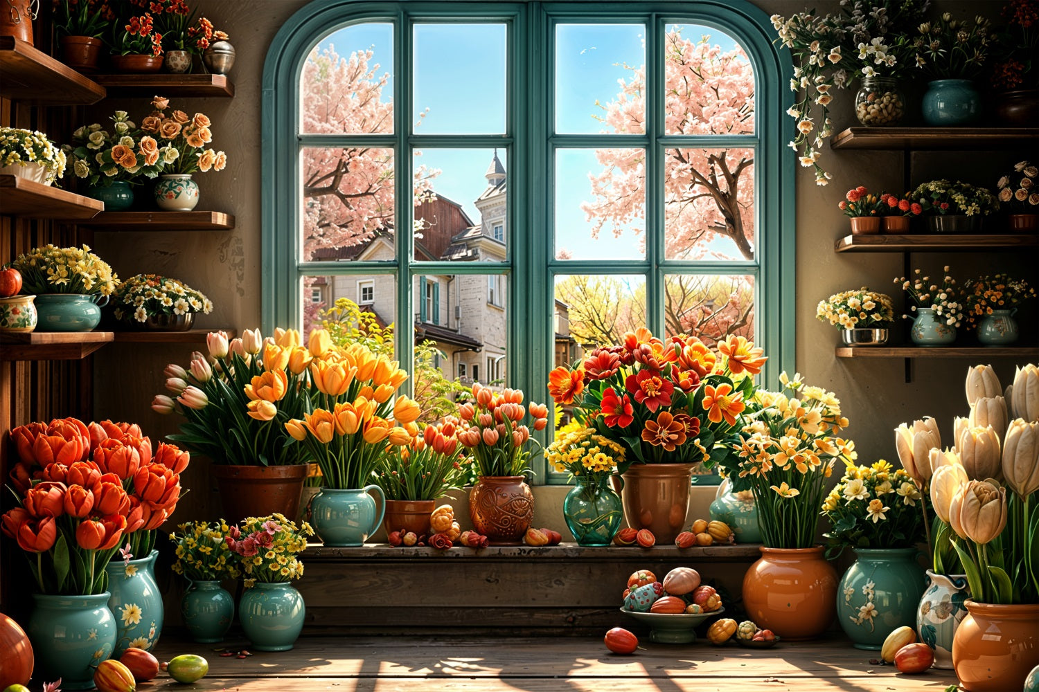 Easter Backdrop Images Egg Bloom Window Backdrop UK BRP11-347