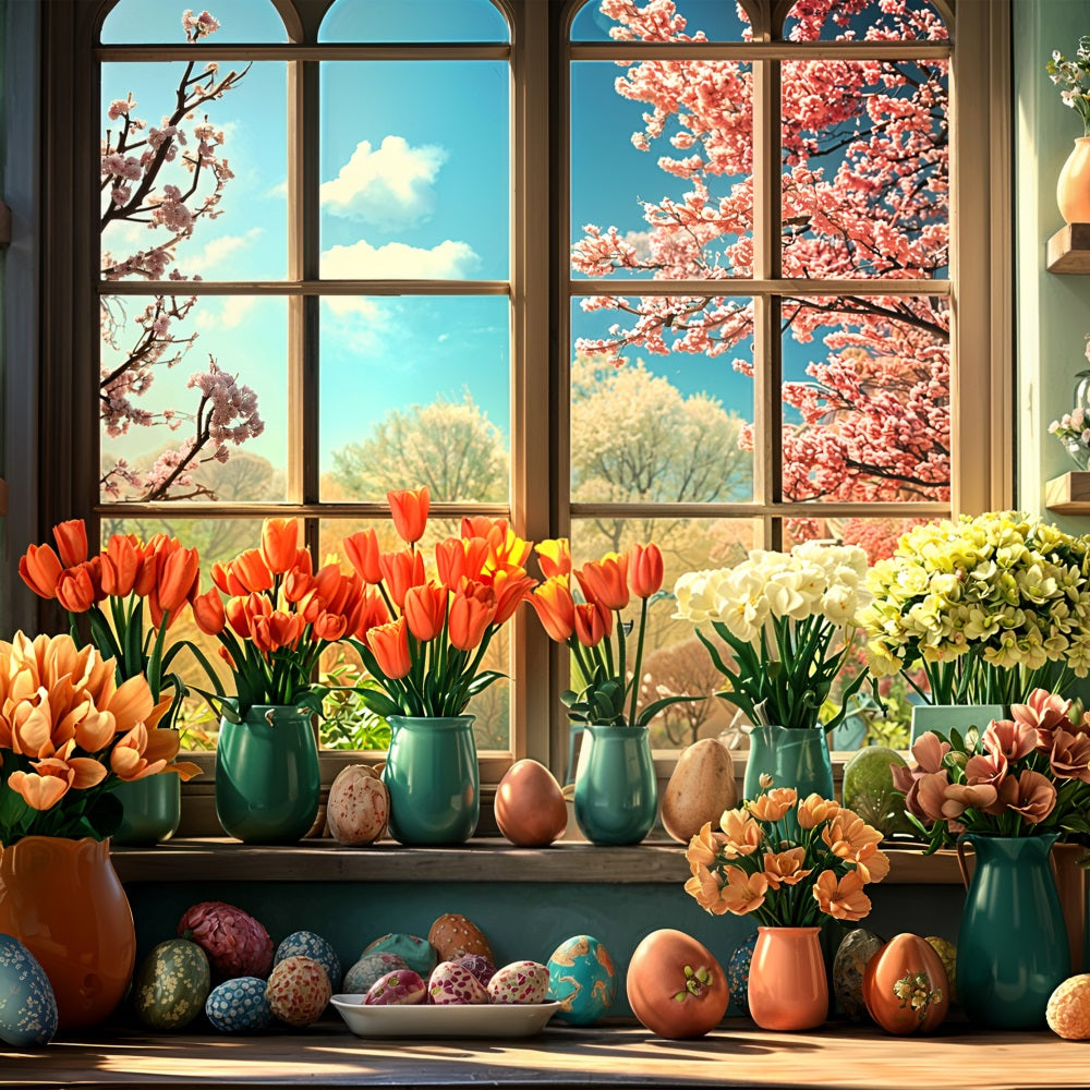 Easter Flower Backdrop Egg Window Decor Backdrop UK BRP11-348