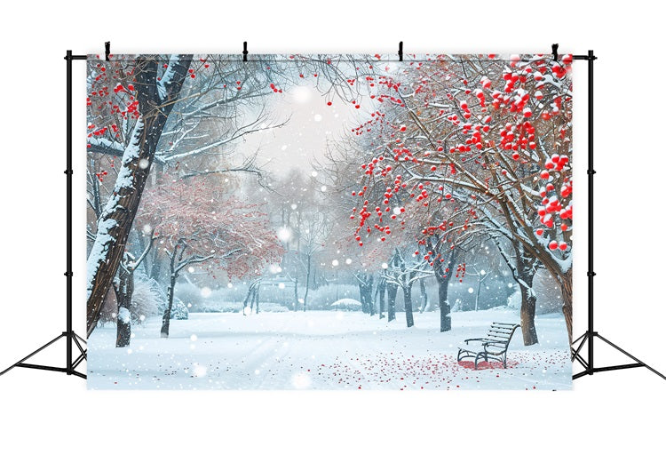 Winter Backdrop Scenes Picturesque Snowy Park Berries Backdrop UK BRP11-35